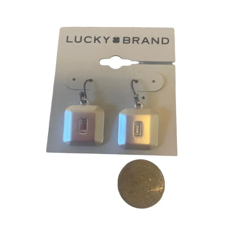 Pave Square Drop Matte Silver Toned Earring.